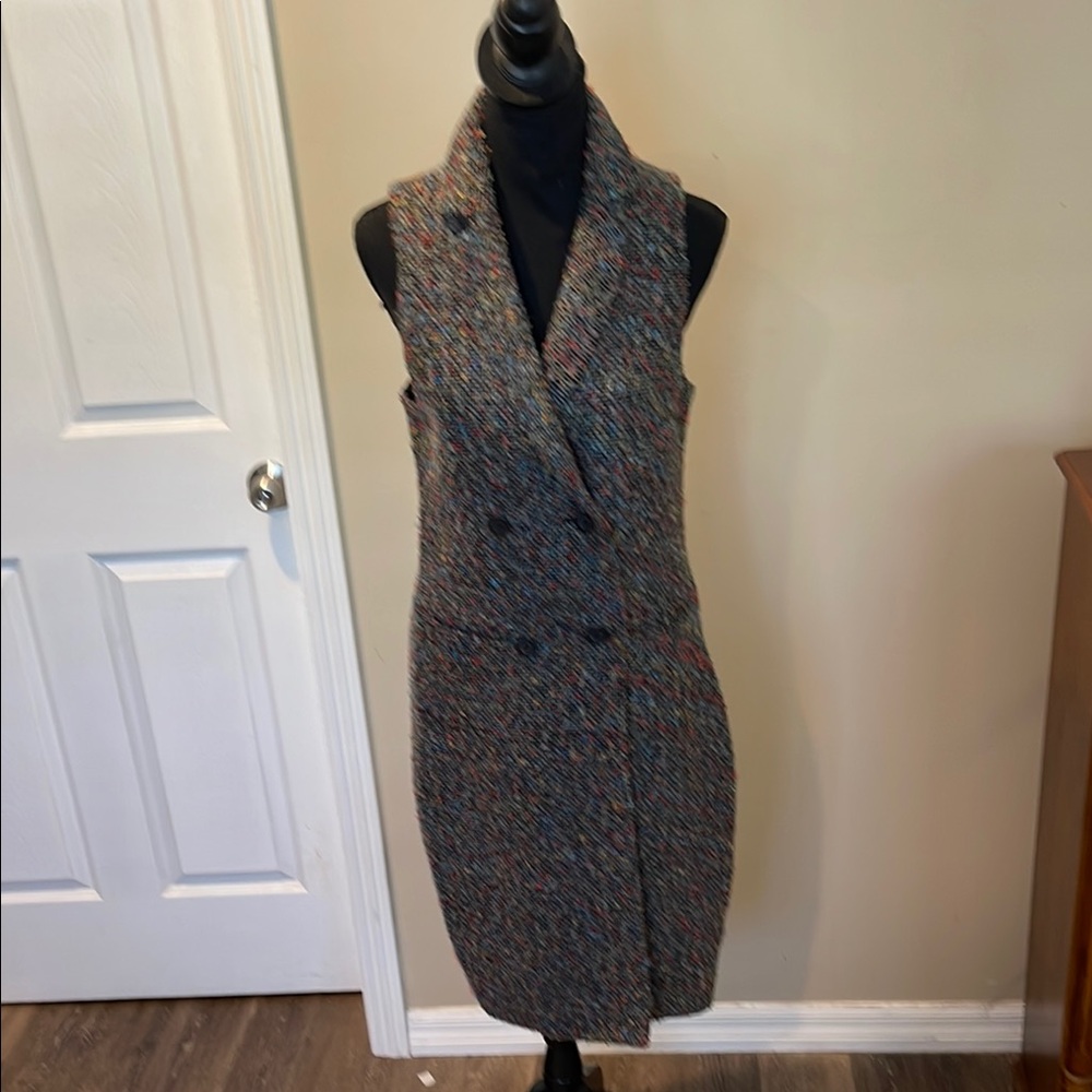 Multicolor Tweed Sleeveless Coat Dress